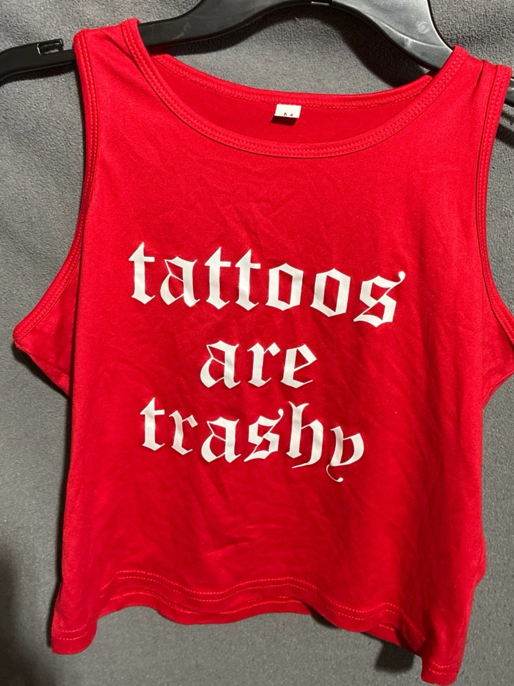 Red Graphic Tank Top - "Tattoos Are Trashy"